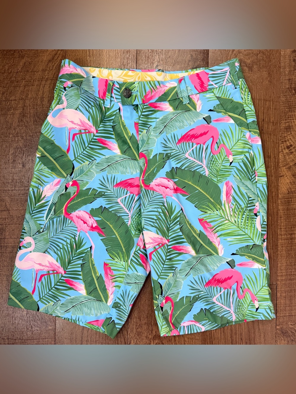 Loudmouth Golf Men’s Shorts Size 30 Flamingo Tropical Palm Print Blue Pink - Picture 2 of 6